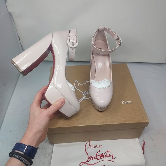 CHRISTIAN LOUBOUTIN Movida Strap Patent Pink Heel Shoe - Picture 1 of 13